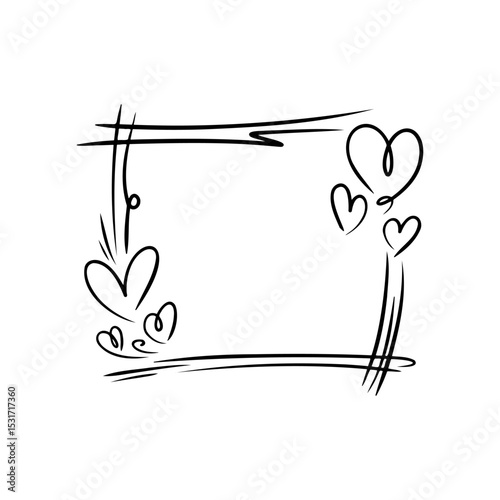 Creative frame outline with hand drawn hearts for decoration or art projects in minimalist style
