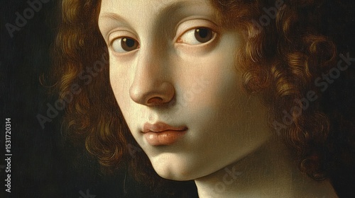 Classic Portrait of a Young Person with Graceful Features and Curly Hair