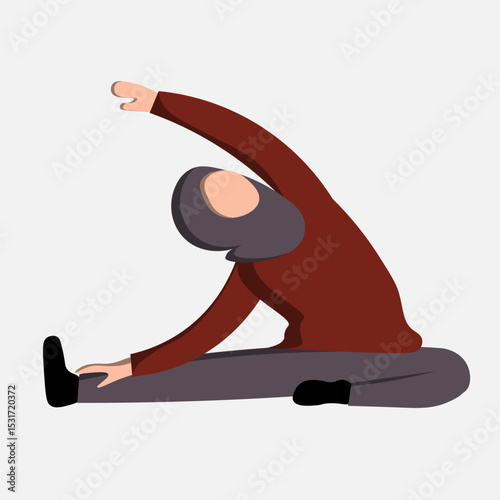 vector of a woman in hijab exercising, stretching, suitable for health and sports concepts