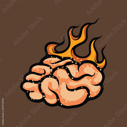 Burning brain cartoon vector illustration
