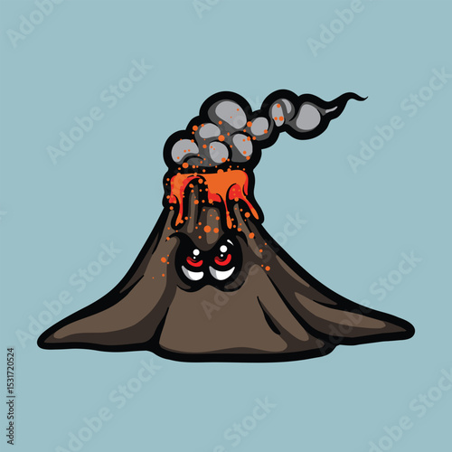 Angry volcano mountain character cartoon vector illustration