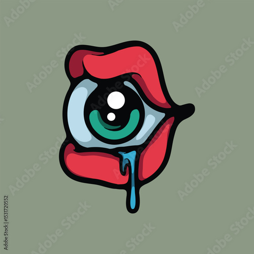 Eye in a mouth cartoon vector illustration
