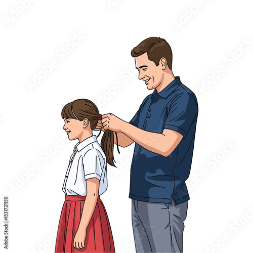 Father Combing Daughter's Hair: Illustration Depicting Family Bonding and Affectionate Moments