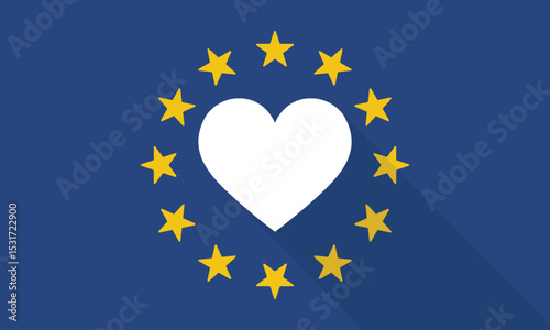 European Union Flag with a Heart Symbol, Representing Unity and Love.