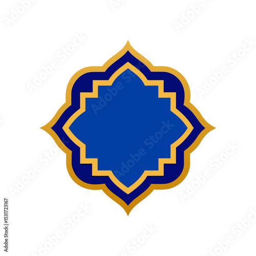 Elegant Islamic Ornamental Label with Gold and Blue Tones Vector Illustration Background
