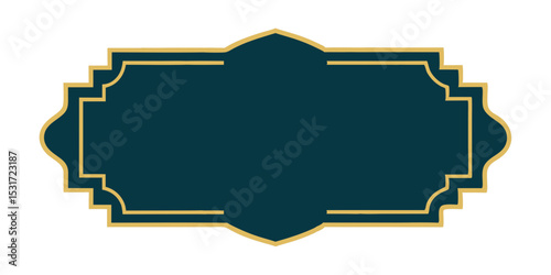 Luxurious Midnight Teal Rectangular Frame with Radiant Gold Outline Vector Illustration Background