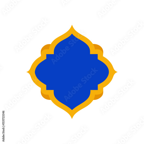 Elegant Vibrant Blue and Gold Symmetrical Frame with Smooth Curves Vector Illustration Background