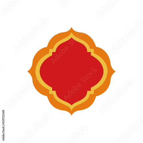 Ornate Vibrant Red and Gold Symmetrical Frame with Smooth Curves Vector Illustration Background
