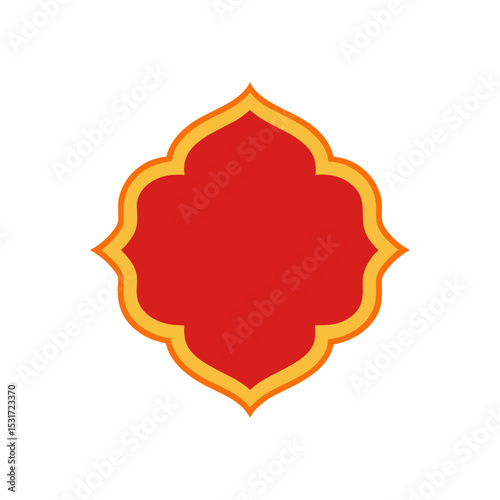 Elegant Vibrant Red and Gold Symmetrical Frame with Smooth Curves Vector Illustration Background