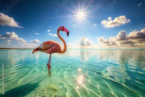 Flamingo in Tropical Turquoise Waters