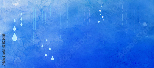 コピースペースのある梅雨の空をイメージした水彩背景イラスト