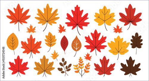Autumn Leaves Vector Collection Red Orange Brown Seasonal Fall Decoration Elements