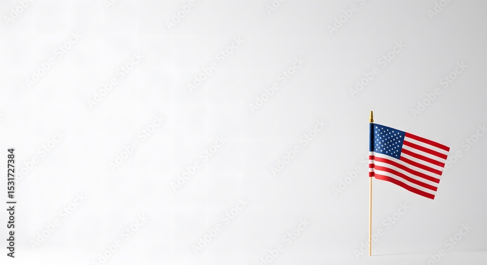 Fototapeta premium American Flag on White Background Patriotism, Independence Day, Symbol of Freedom