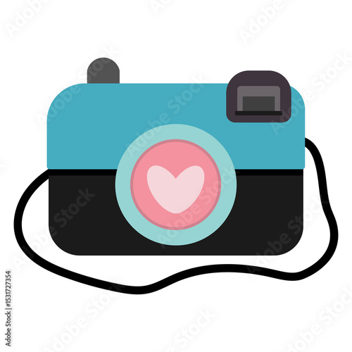 cute blue and pink vintage camera with heart