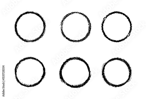 Set of shabby circle shape vector charcoal pencil art brushes