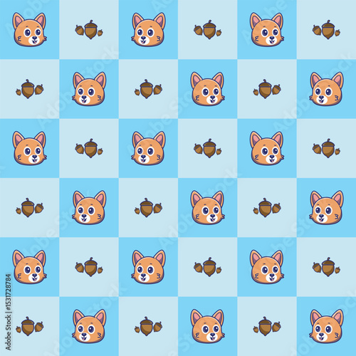 A whimsical and nature inspired patterns featuring illustration of squirrel and acorn perfect for wildlife, autumn themed design, textiles design, packaging design,home decor etc