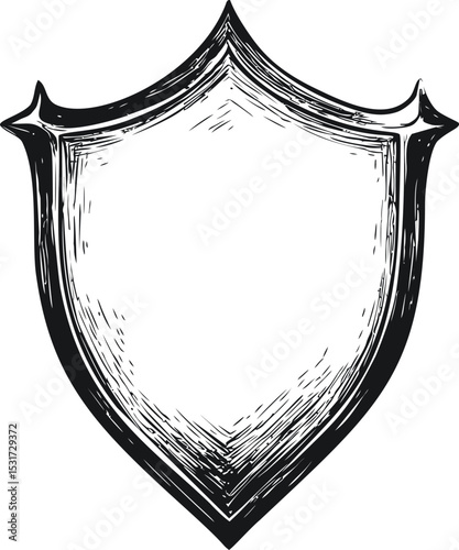 Black and white hand-drawn sketch of a vintage shield emblem design. Vector illustration