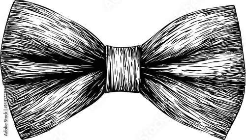 Black and white detailed sketch of a vintage bow tie, hand-drawn. Vector illustration