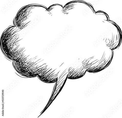 Hand-drawn speech bubble in monochrome sketch style for design concepts. Vector illustration