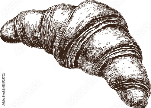 Illustration of a detailed vintage croissant sketch in brown. Vector illustration