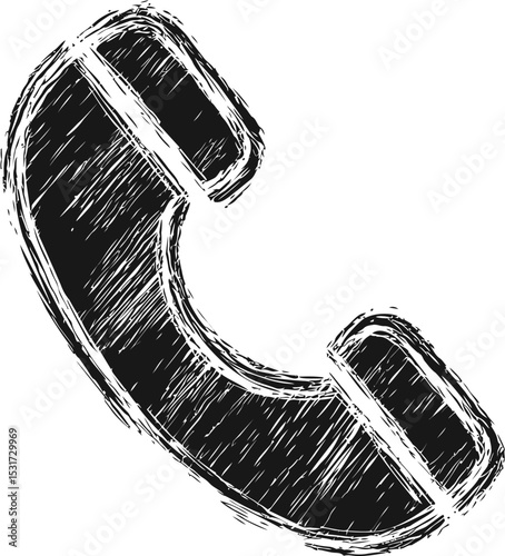 Black and white sketch of a vintage telephone handset icon. Vector illustration