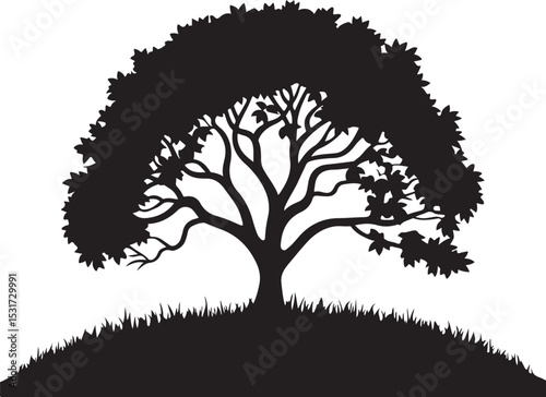 Elegant vector tree silhouette illustrating nature's beauty with detailed branches and leaves, perfect for design and decoration