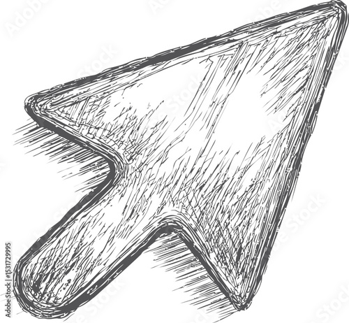 Hand-drawn textured arrow sketch with dynamic shadow detail illustration. Vector illustration
