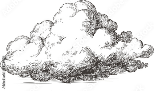 Hand-drawn detailed black and white cloud, sketch style concept. Vector illustration