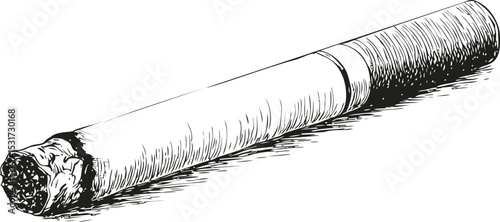 Detailed black and white drawing of a cigarette. Vector illustration in sketch style