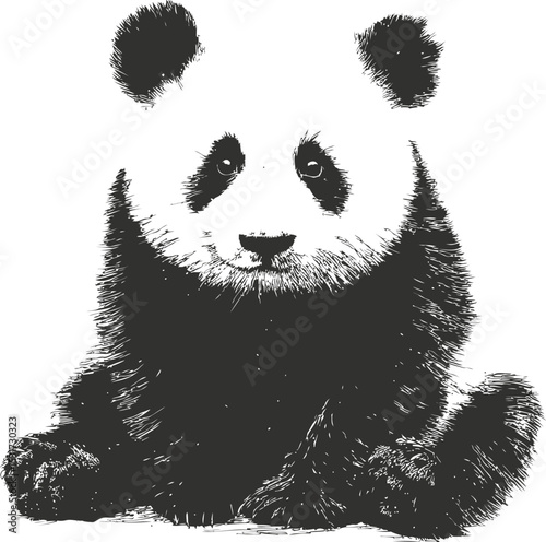 Adorable black and white panda illustration in sketch style sitting peacefully. Vector illustration