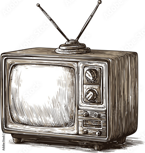 Vintage television illustration with retro antennas and detailed dials. Vector illustration