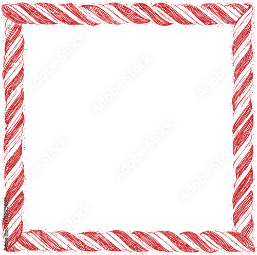 Red and white candy cane border with festive design concept. Vector illustration in sketch style