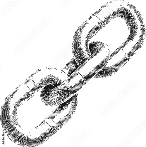 Black and white illustration of two connected metal chain links. Vector illustration in sketch style