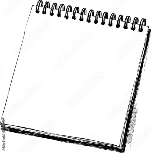 Sketch of a spiral-bound blank notebook with rough edges. Vector illustration