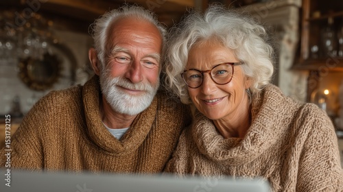 Senior couple having telehealth consultation on laptop at home