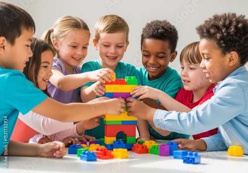 Children Building Toy Structure Together