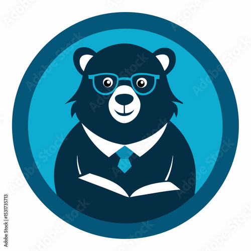 Smart bear in suit reading book icon