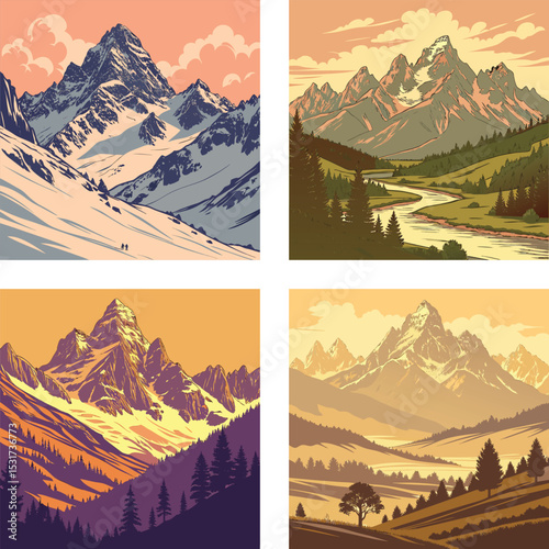 A panoramic shot of a mountain range during golden hour.