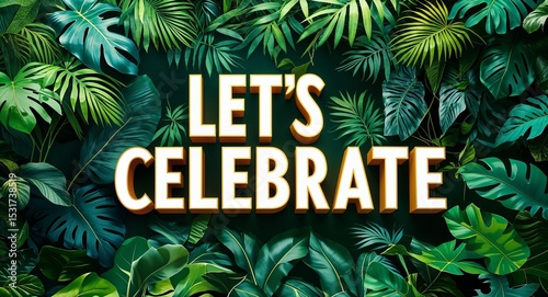 lets celebrate lettering on jungle leaves background