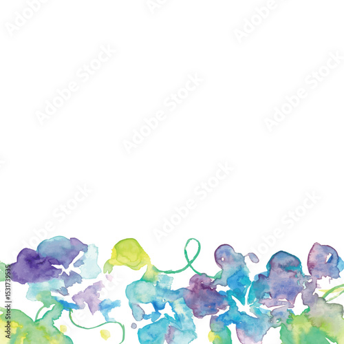 朝顔の水彩イラスト。水彩画で描いた朝顔のベクターイラスト。和風の夏朝顔背景。Watercolor illustration of morning glory. Vector illustration of morning glory in watercolor. Japanese summer morning glory background.