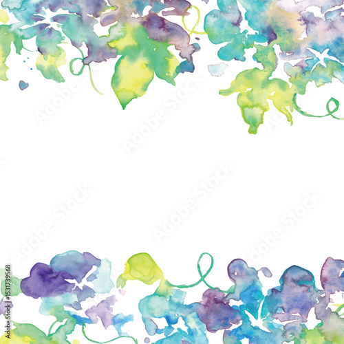 朝顔の水彩イラスト。水彩画で描いた朝顔のベクターイラスト。和風の夏朝顔背景。Watercolor illustration of morning glory. Vector illustration of morning glory in watercolor. Japanese summer morning glory background.