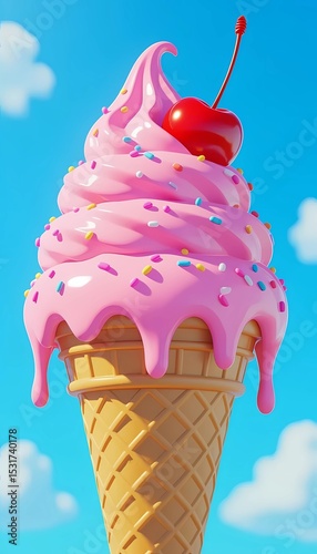 3D Ice Cream Illustration with Flat Style and Tasty Look