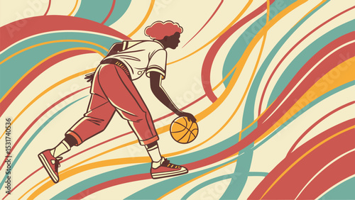 "Dynamic Baseball Player Action with Abstract Swirls Illustration"