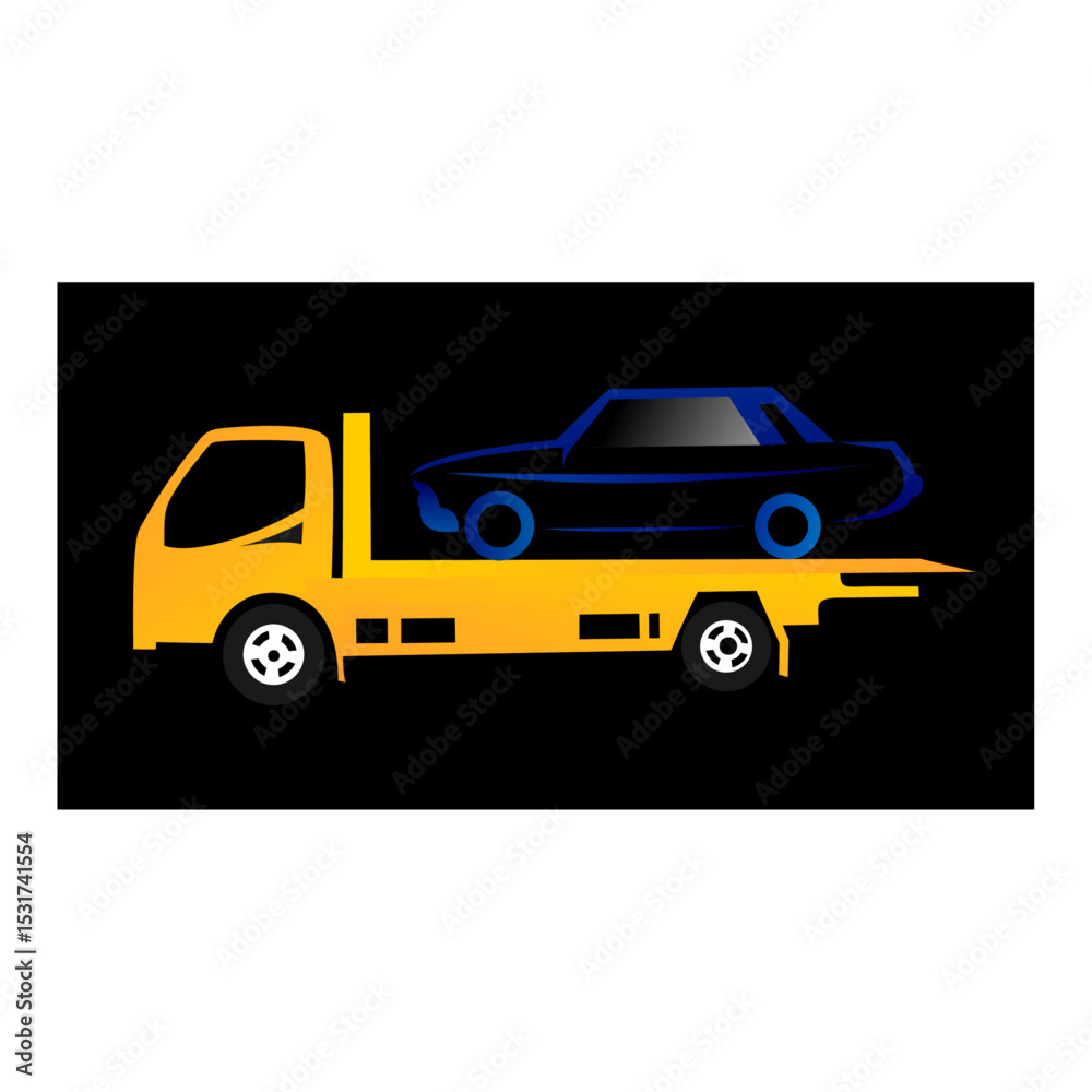 tow truck with full load with simple image and black background, vector illustration tow truck with full load with simple image and black background, vector illustration