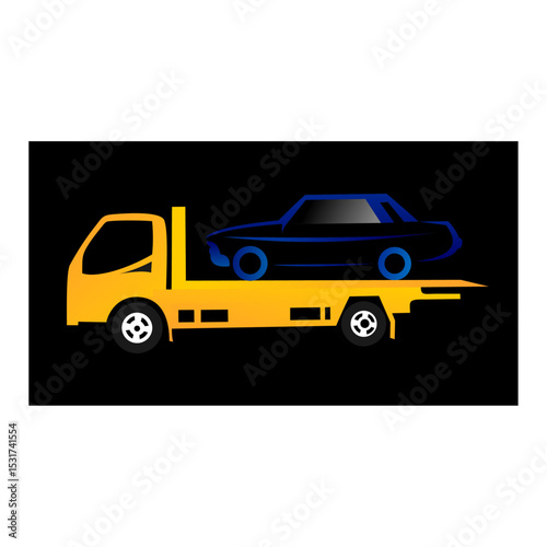 tow truck with full load with simple image and black background, vector illustration