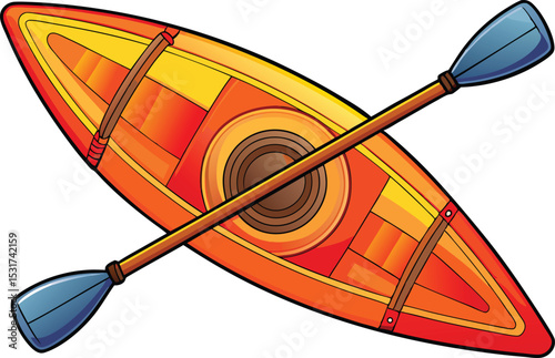 Top View Colorful Kayak and Paddle Vector – Flat Outdoor Recreation Illustration in Orange and Red