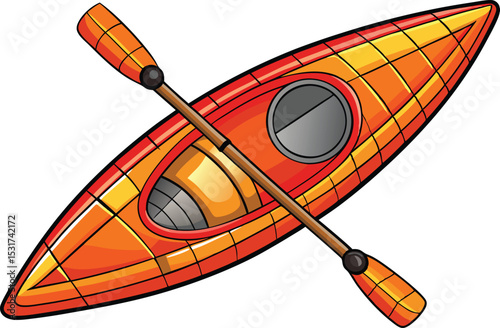 Top View Colorful Kayak and Paddle Vector – Flat Outdoor Recreation Illustration in Orange and Red