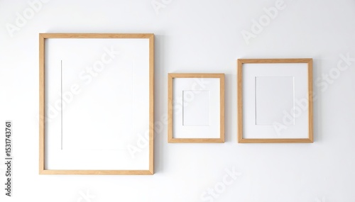 Three elegant frames hanging on a textured wall, showcasing vibrant artwork. The frames vary in size and color, adding depth and interest to the display.