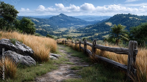 Wallpaper Mural A realistic high-definition photo of a peaceful countryside view with rolling hills and fences. Torontodigital.ca