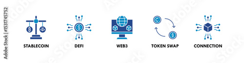 Decentralized Finance banner web icon vector illustration concept with icon of stablecoin, defi, web3, token swap, and connection